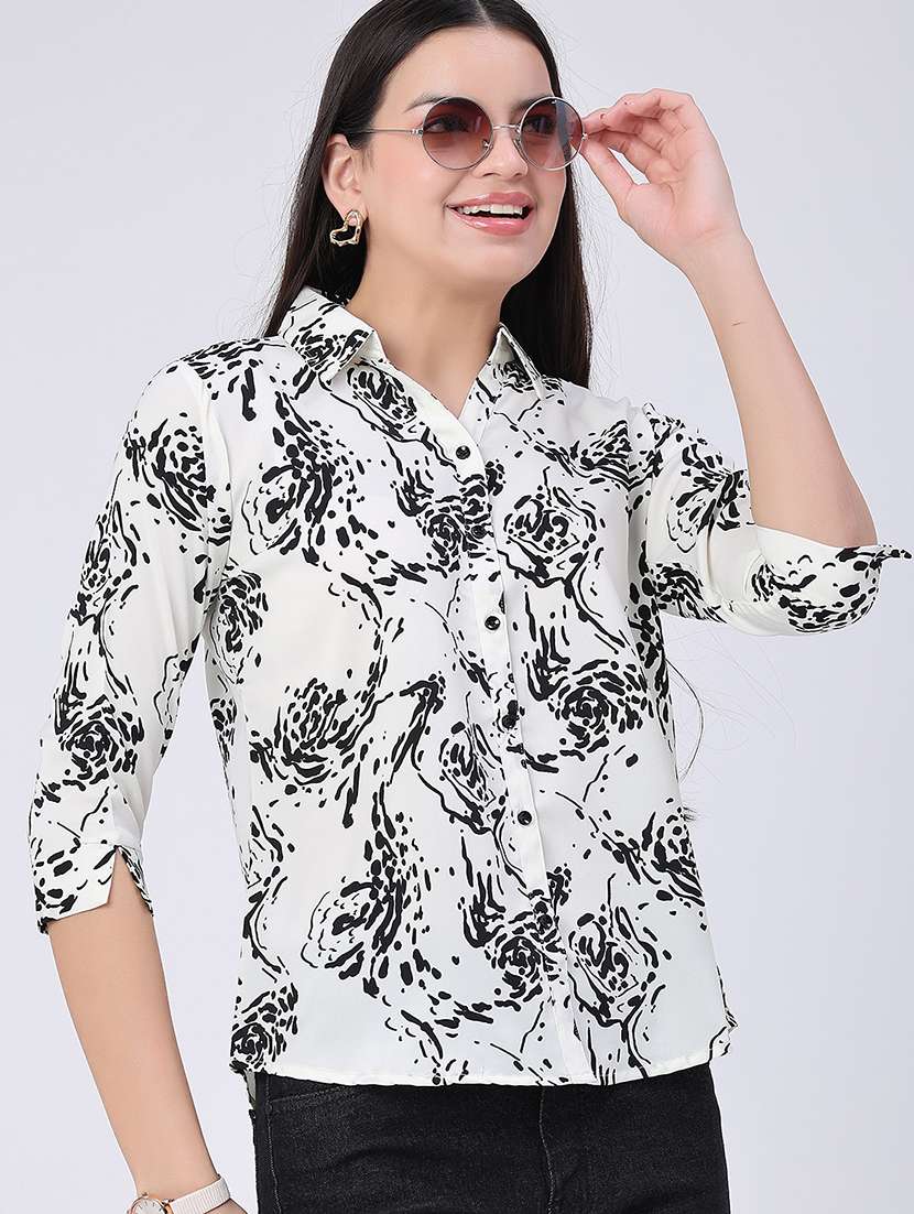 women printed collared regular shirt
