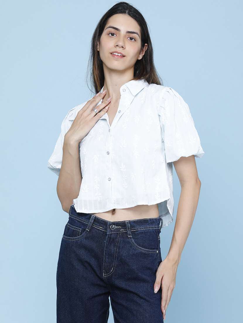women embroidered puff sleeves shirt style top - 22458464 -  Standard Image - 2