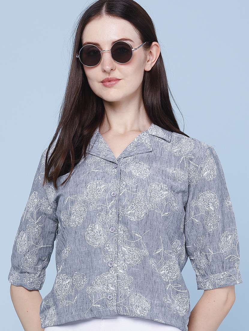 women printed collared regular shirt