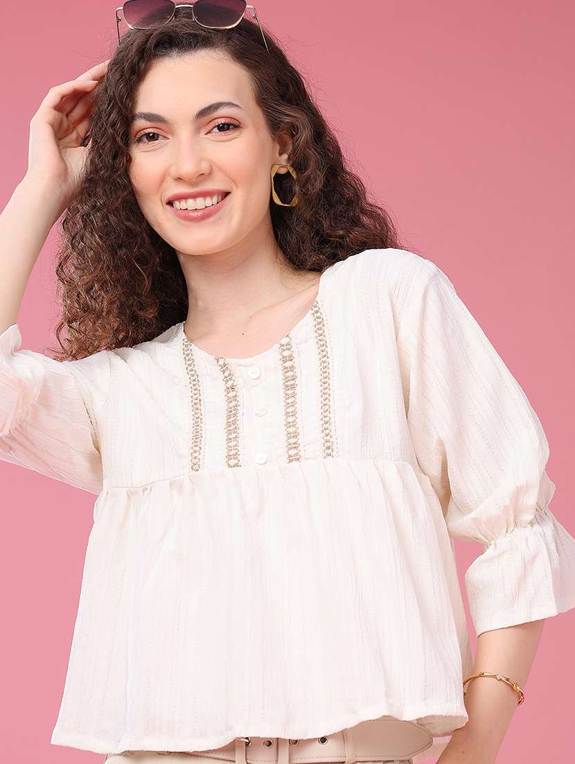 women self design three quarter sleeves a-line top