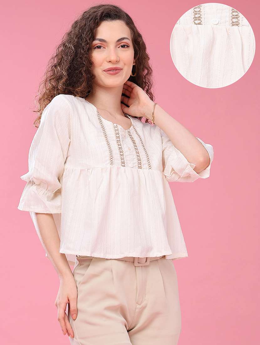 Women Self Design Three Quarter Sleeves A-line Top - 22458480 -  Standard Image - 2