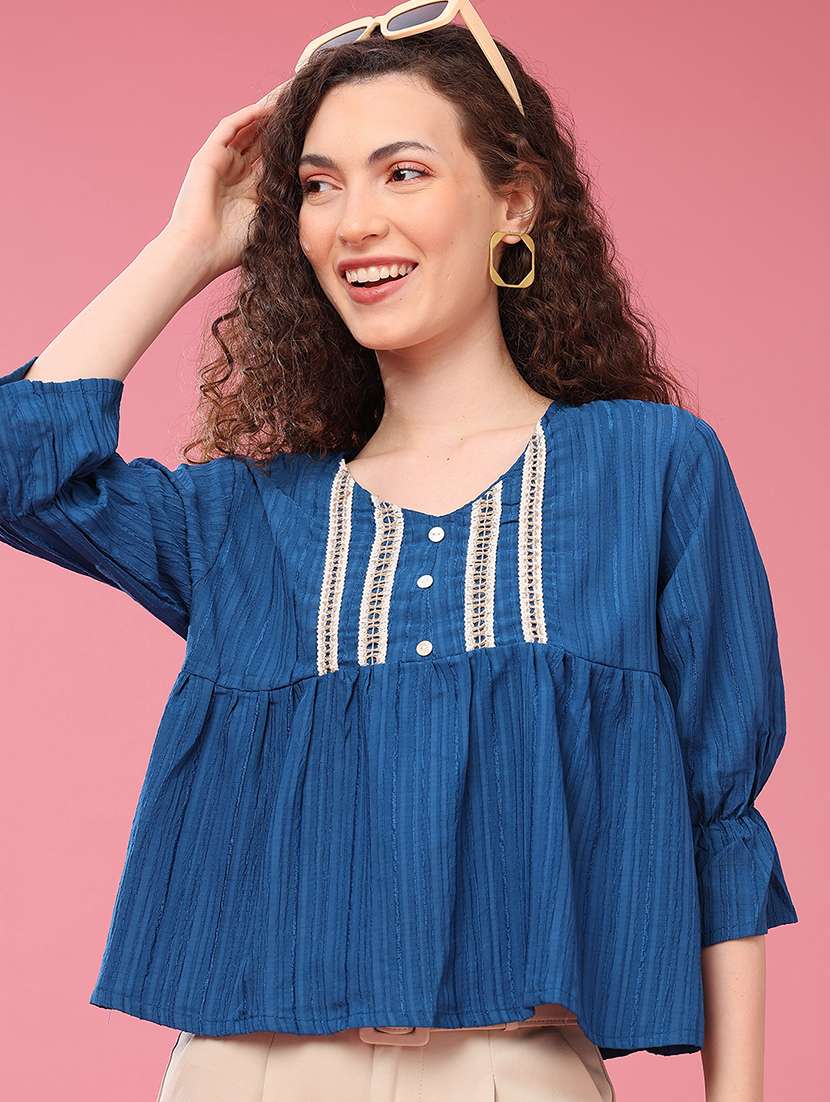 women self design three quarter sleeves a-line top