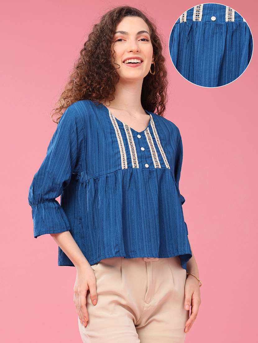Women Self Design Three Quarter Sleeves A-line Top - 22458483 -  Standard Image - 2