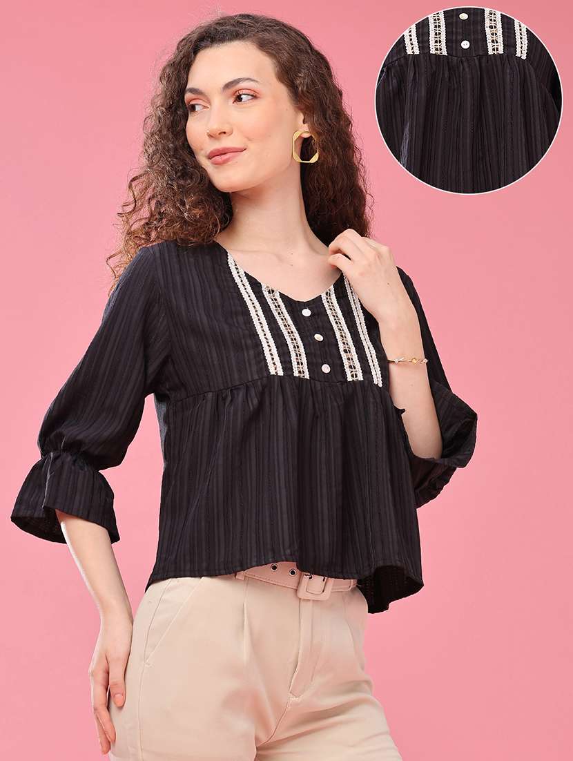 Women Self Design Three Quarter Sleeves A-line Top - 22458484 -  Standard Image - 2