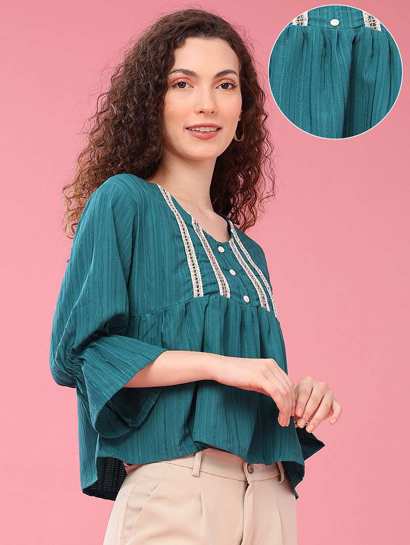 Women Self Design Three Quarter Sleeves A-line Top - 22458485 -  Standard Image - 2