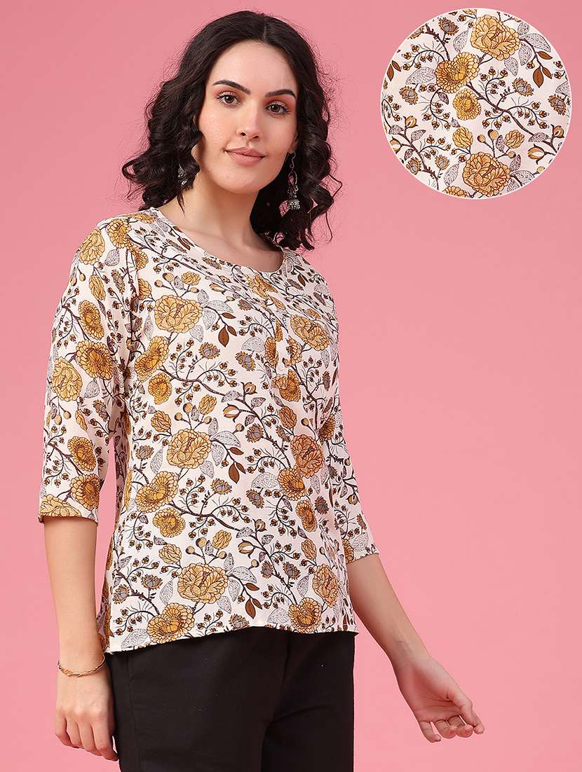 Women Printed Three Quarter Sleeves Straight Kurti - 22458870 -  Standard Image - 2