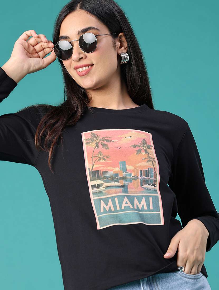 women printed long sleeves regular fit t-shirt