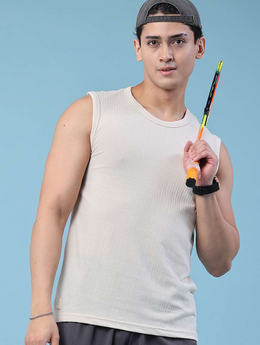 men self design round neck sleeveless t-shirt - 22459493 -  Standard Image - 2