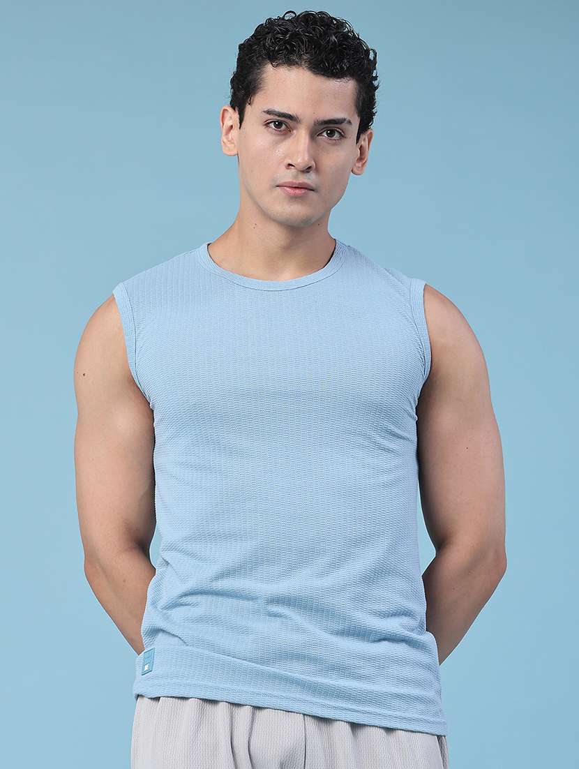 Men Self Design Round Neck Sleeveless T-shirt - 22459494 -  Standard Image - 2