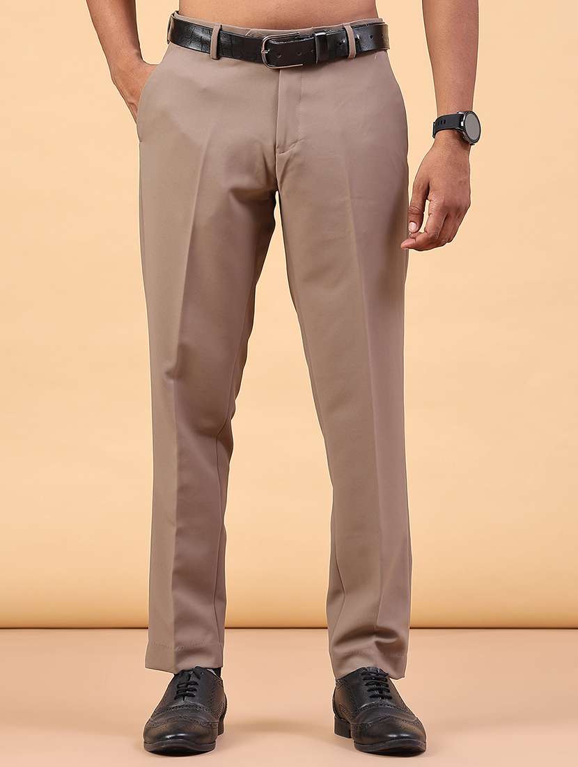 men solid mid rise regular fit trouser