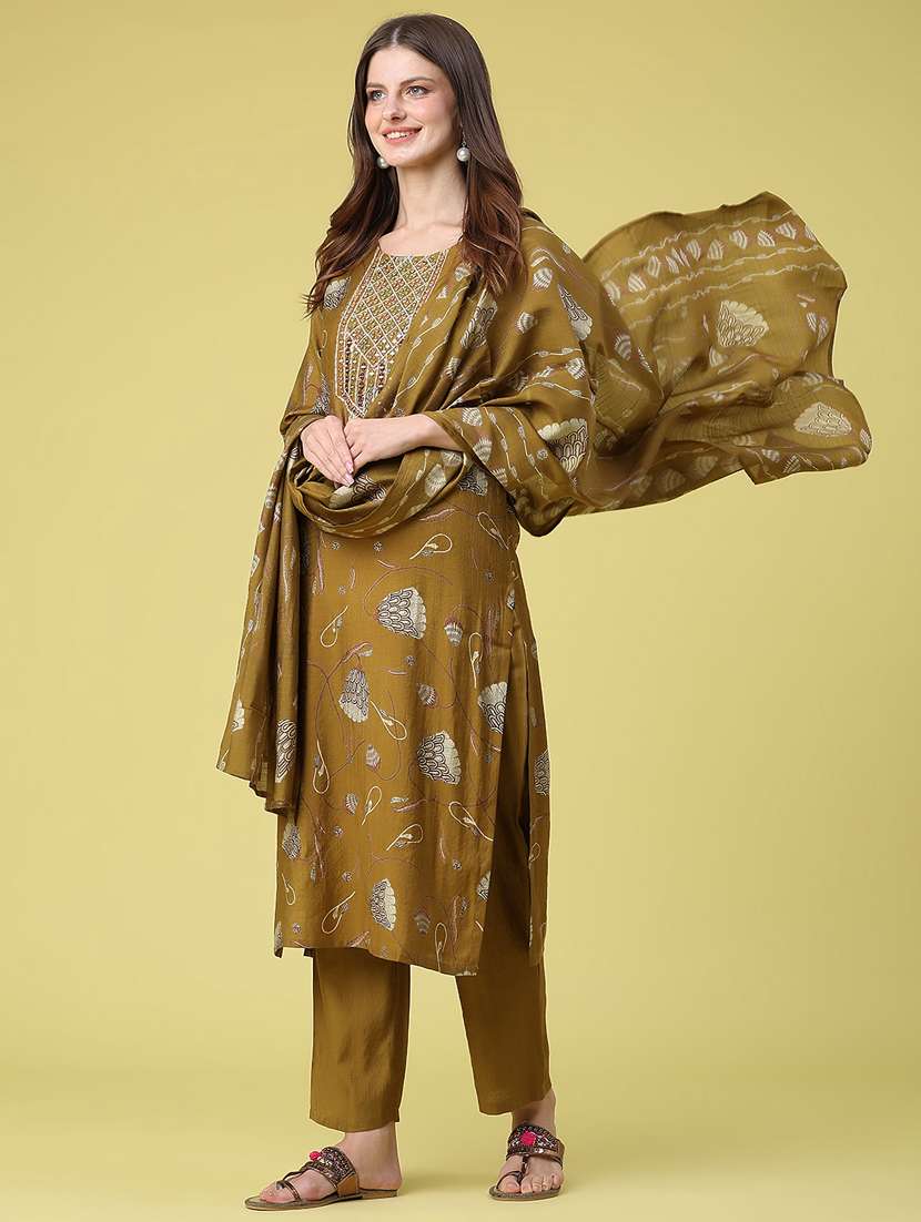 women printed three quarter sleeve kurta pant with dupatta set - 22459908 -  Standard Image - 2