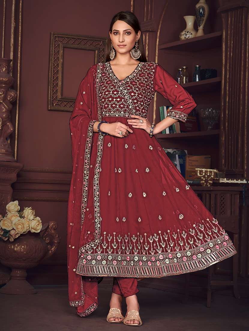 women solid with work semi stitched suit set - 22459978 -  Standard Image - 2