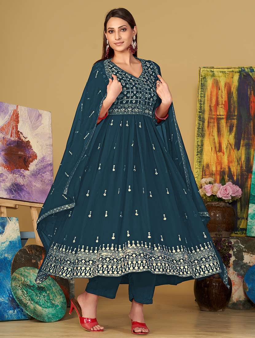 Women Solid With Work Unstitched Suit - 22459983 -  Standard Image - 2
