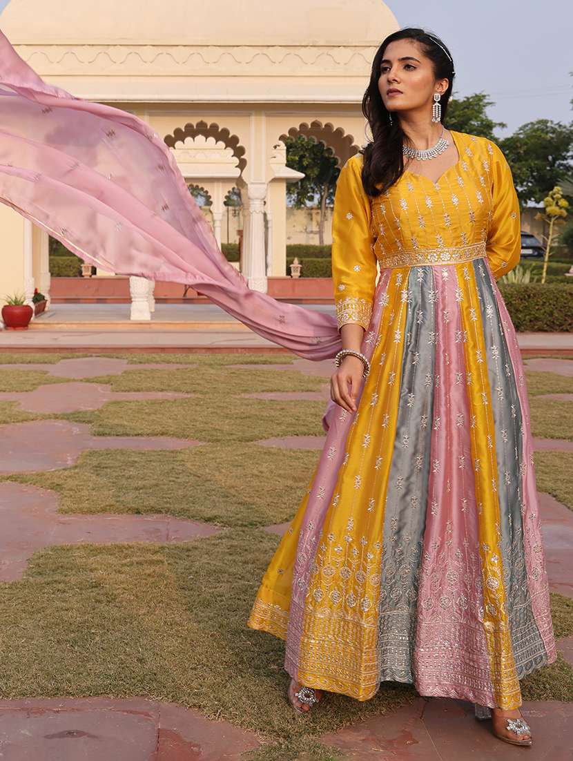 Women Solid With Work Unstitched Suit - 22459993 -  Standard Image - 2