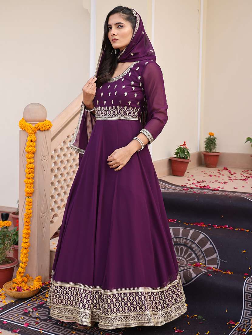 Women Solid With Work Unstitched Suit - 22459995 -  Standard Image - 2