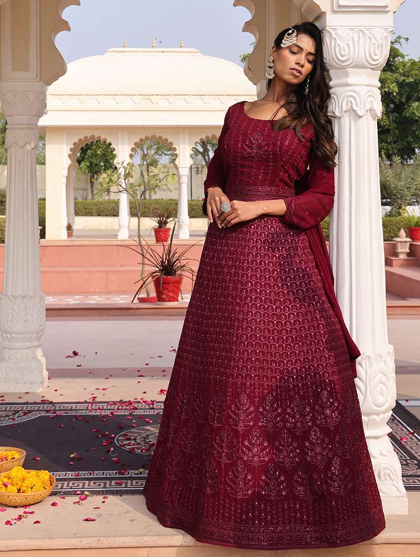 Women Solid With Work Unstitched Suit - 22459999 -  Standard Image - 2