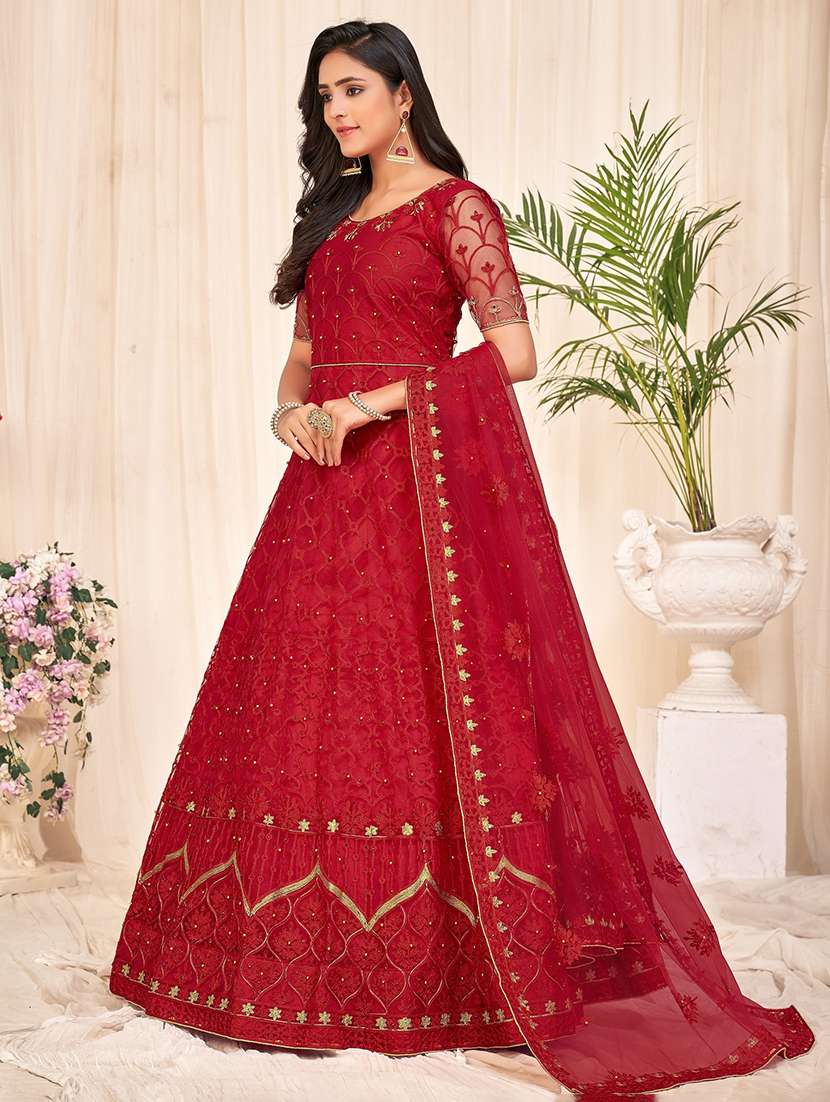 women self design red kurta pant set - 22460008 -  Standard Image - 2