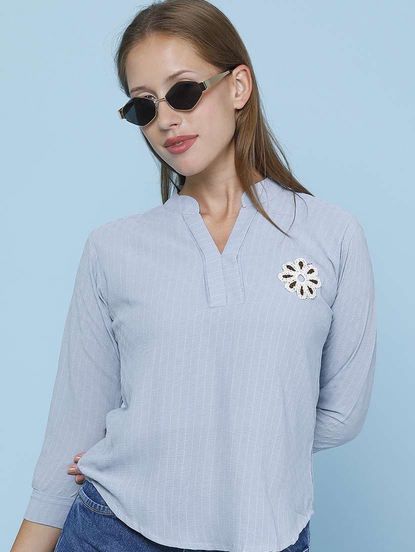 women printed three quarter sleeves regular top
