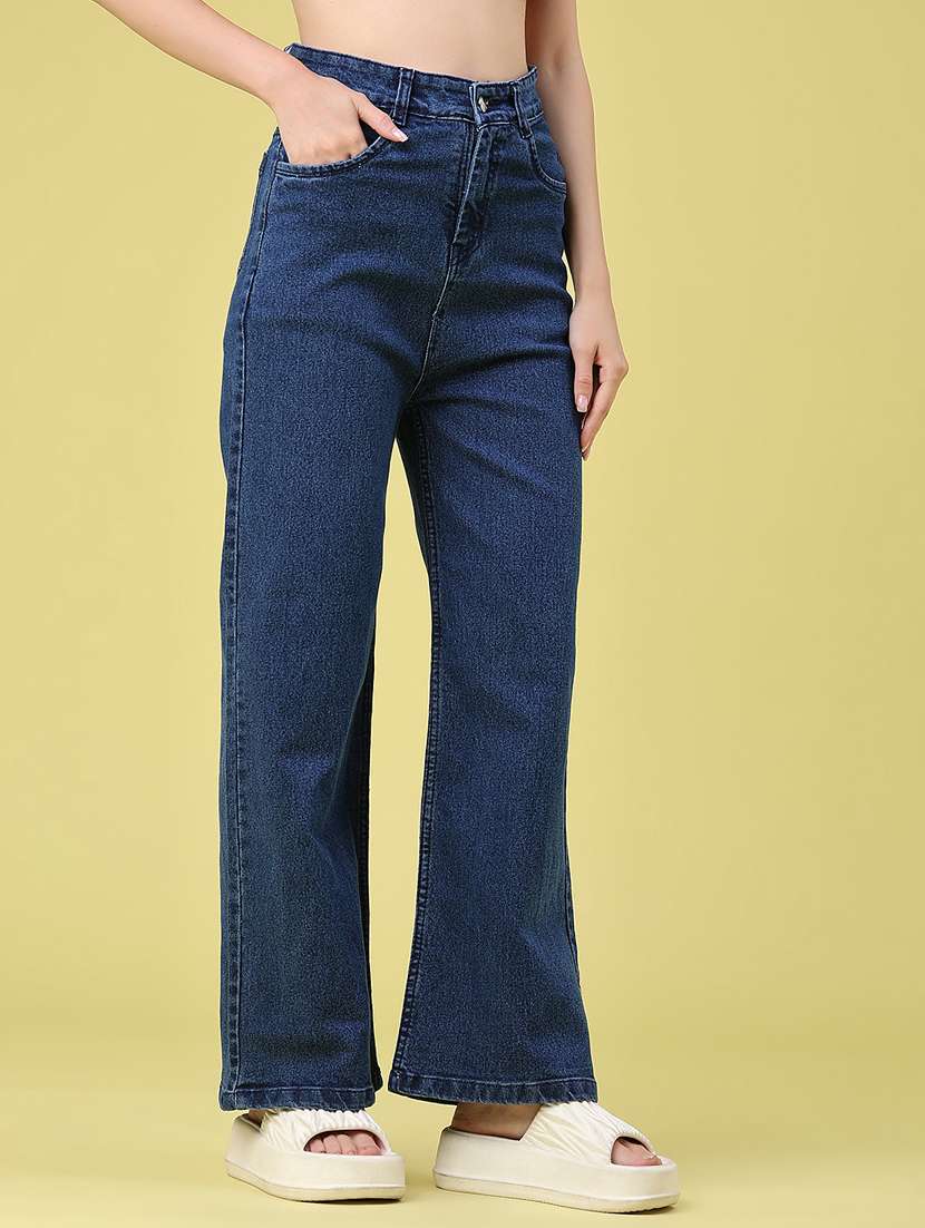 women solid high rise wide leg jeans - 22460325 -  Standard Image - 2