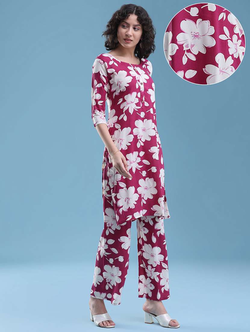 women floral three quarter sleeve ethnic co-ord set - 22460339 -  Standard Image - 2