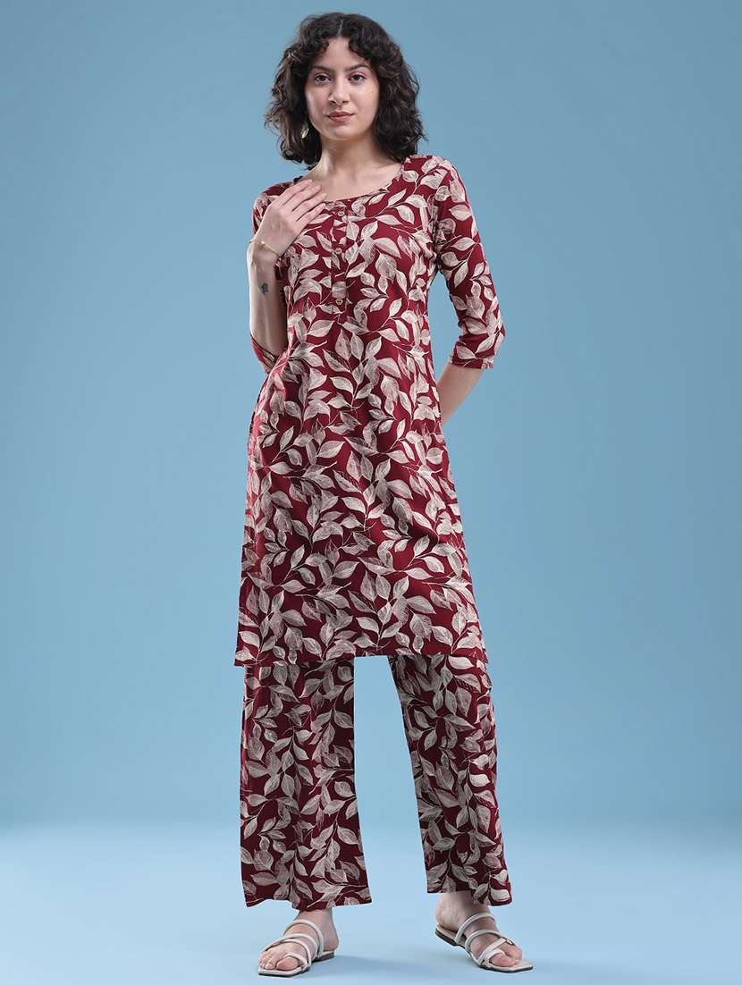women printed three quarter sleeve ethnic co-ord set - 22460341 -  Standard Image - 2