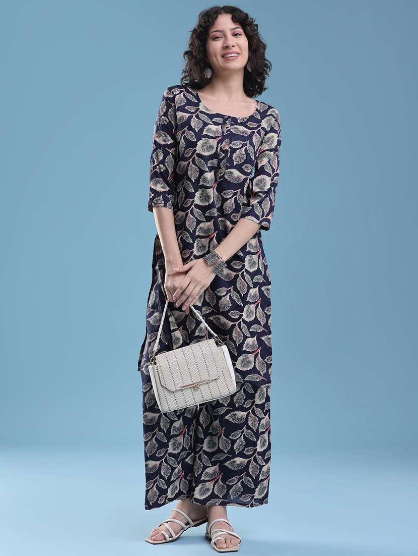 women printed three quarter sleeve ethnic co-ord set