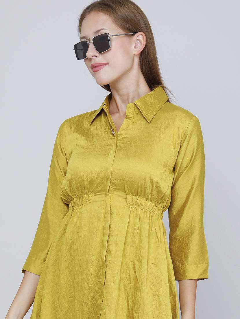 women solid three quarter sleeves fit and flare dress