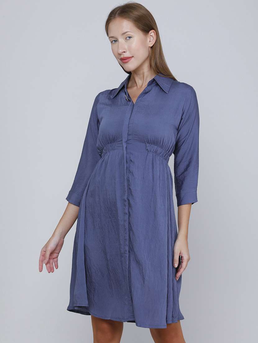 Women Solid Three Quarter Sleeves Fit And Flare Dress - 22460437 -  Standard Image - 2