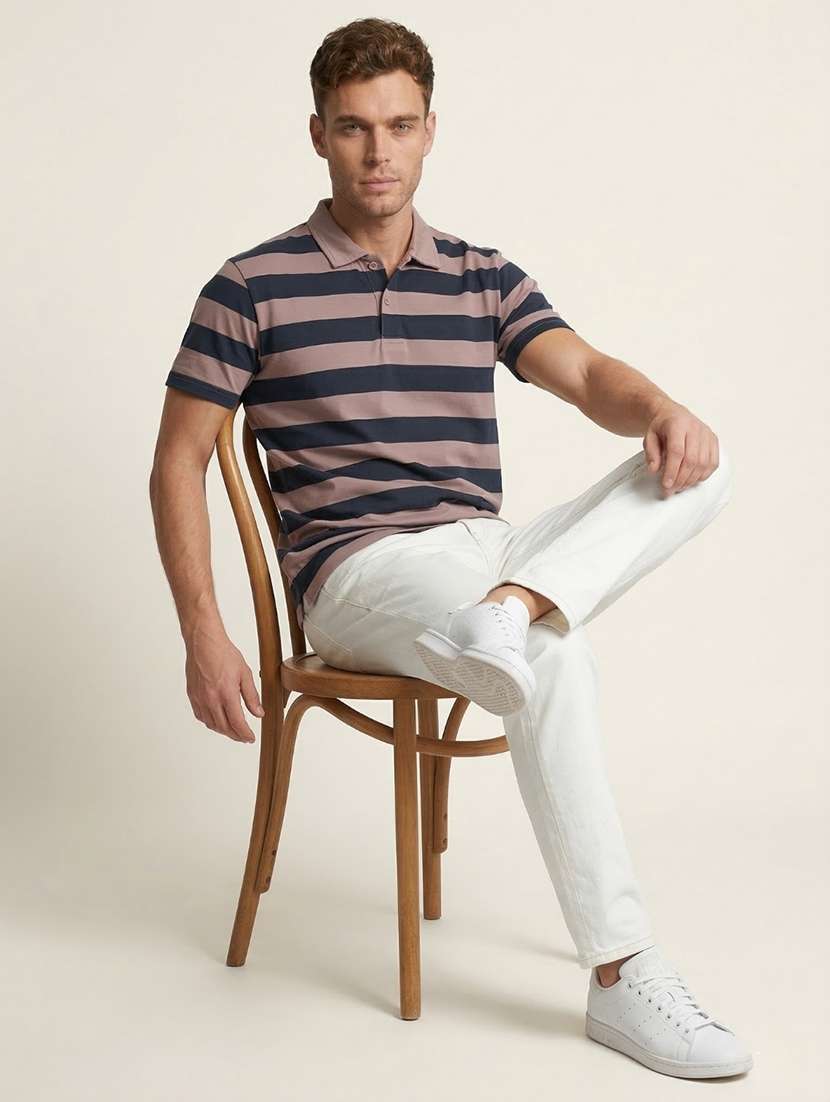 men striped short sleeve regular fit polo t-shirt