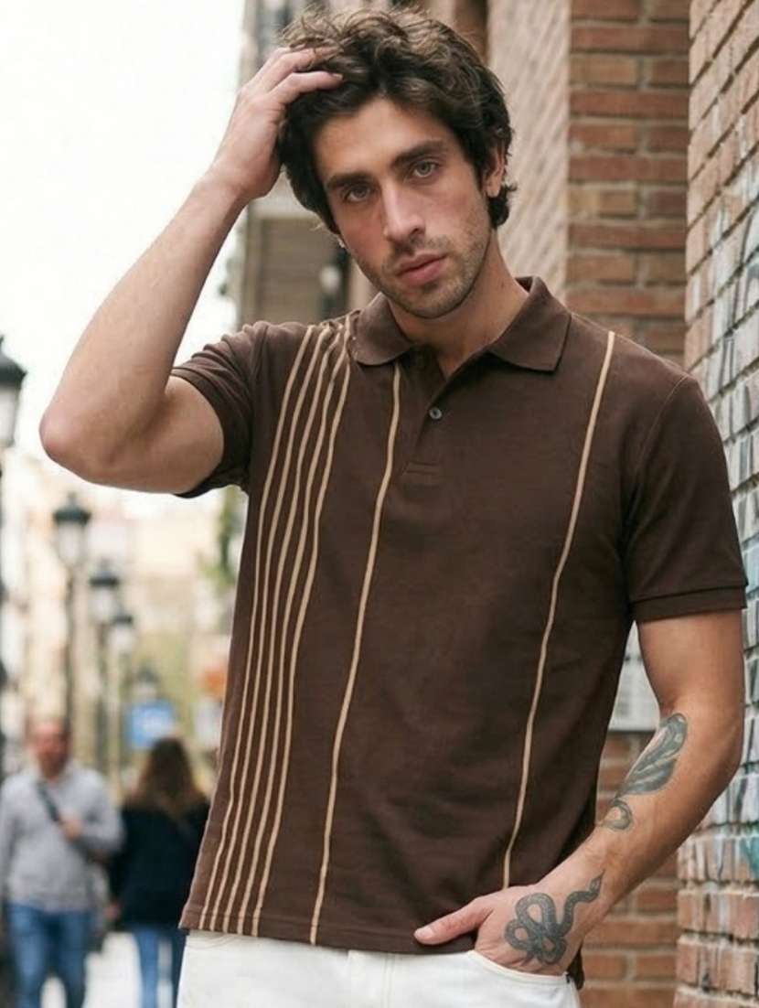 men striped short sleeve regular fit polo t-shirt