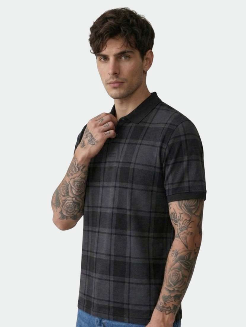 men checkered short sleeve regular fit polo t-shirt - 22460828 -  Standard Image - 2