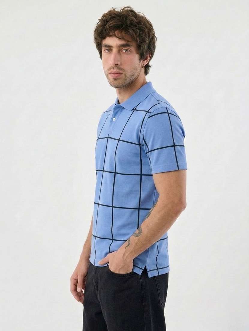 men checkered short sleeve regular fit polo t-shirt - 22460916 -  Standard Image - 2