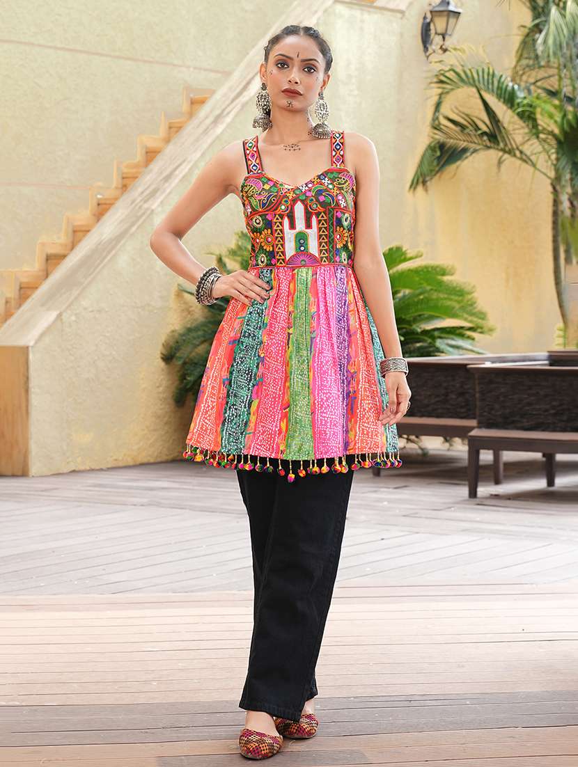 women pink cotton flared kurti - 22460956 -  Standard Image - 2