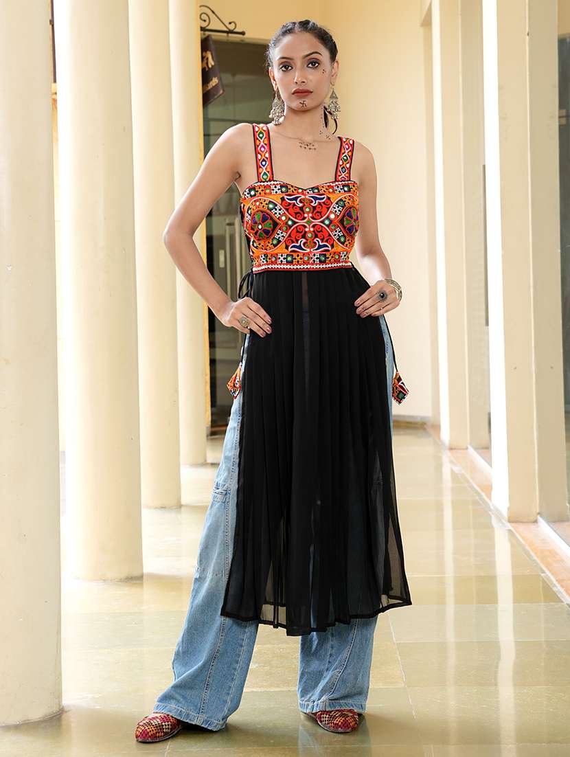 women black georgette side slit kurti - 22460959 -  Standard Image - 2