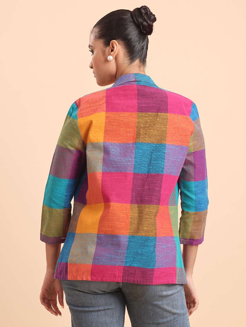 women multi colored  soli cotton jacket - 22461014 -  Standard Image - 2