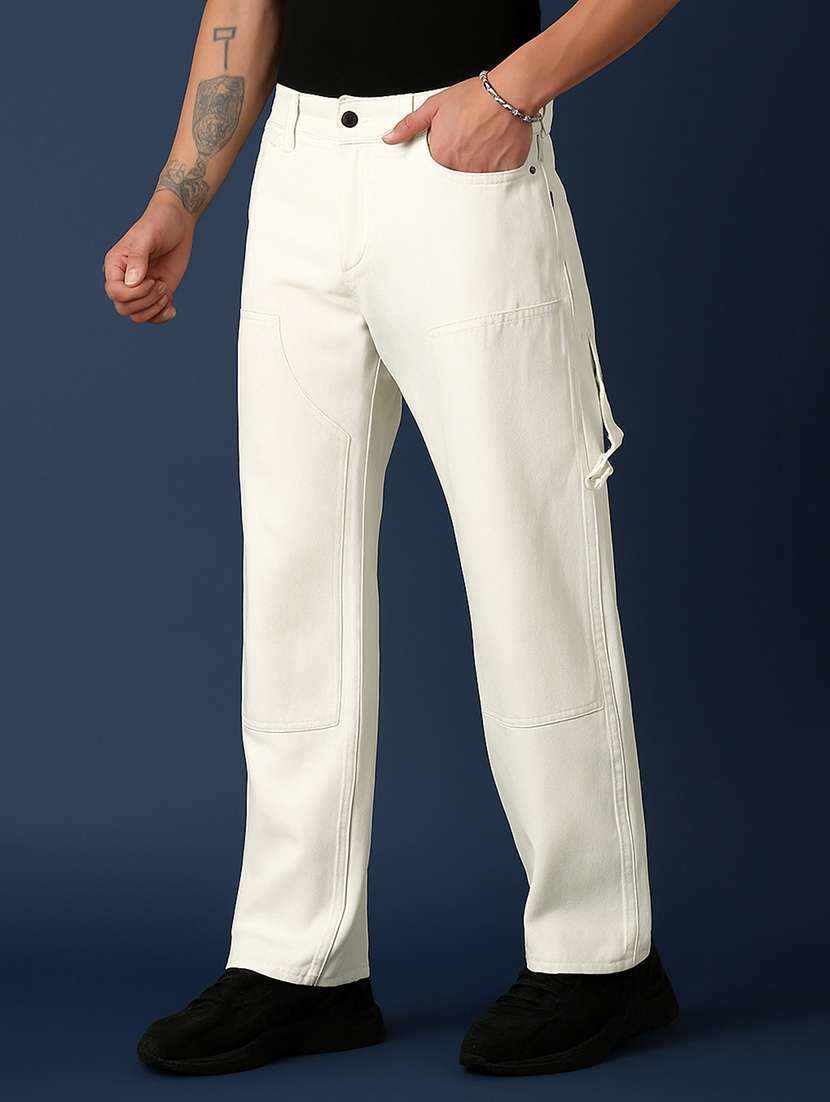 men plain mid rise full length straight jeans