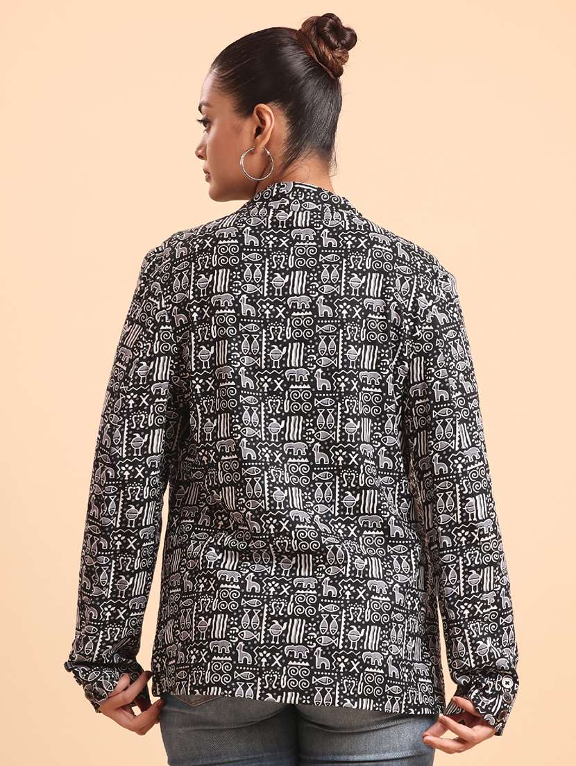  women black  printed cotton jacket - 22461057 -  Standard Image - 2