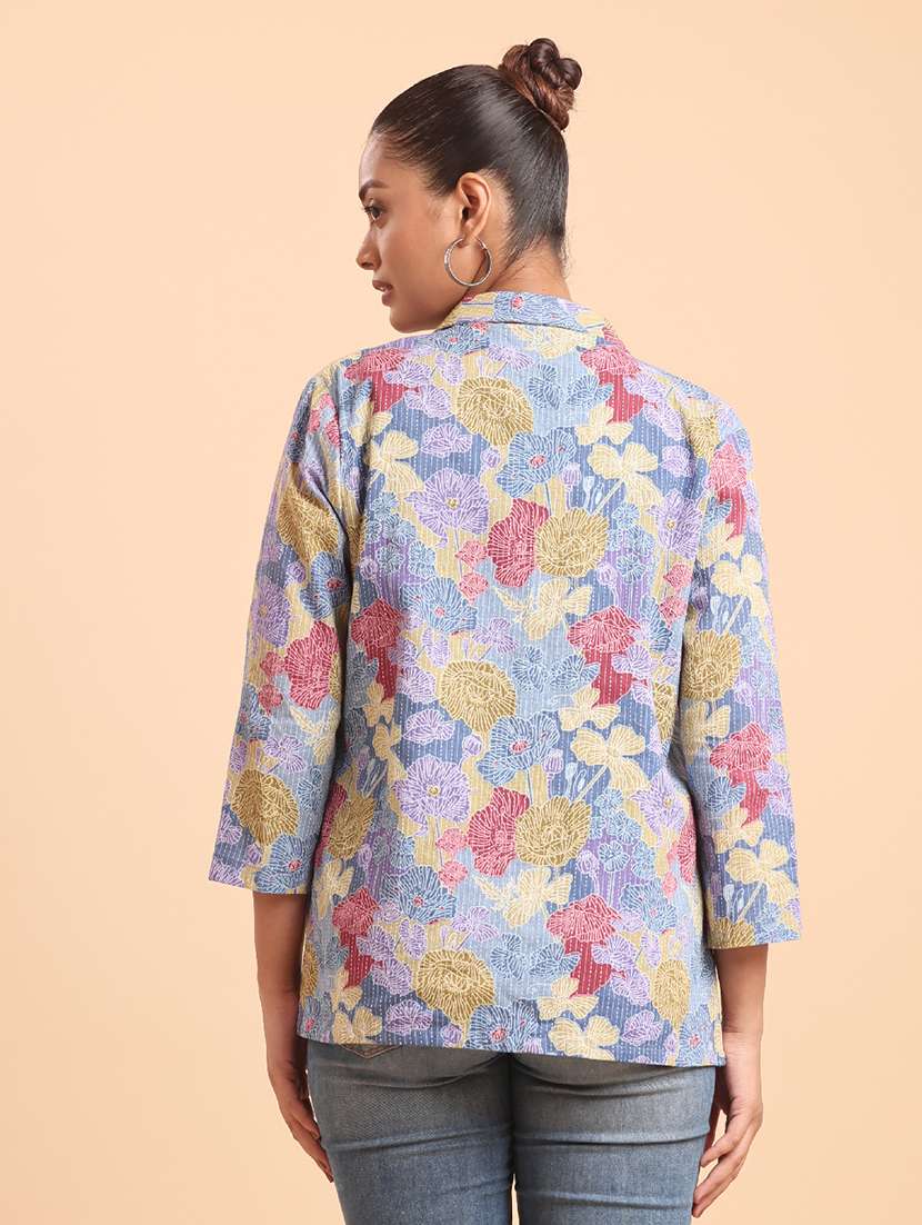 women blue  floral cotton  jacket - 22461058 -  Standard Image - 2