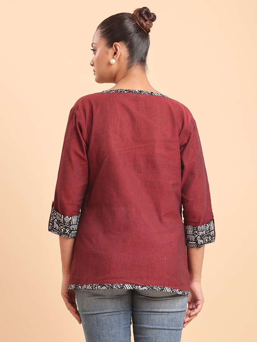  women printed cotton maroon shrug festive wear - 22461064 -  Standard Image - 2