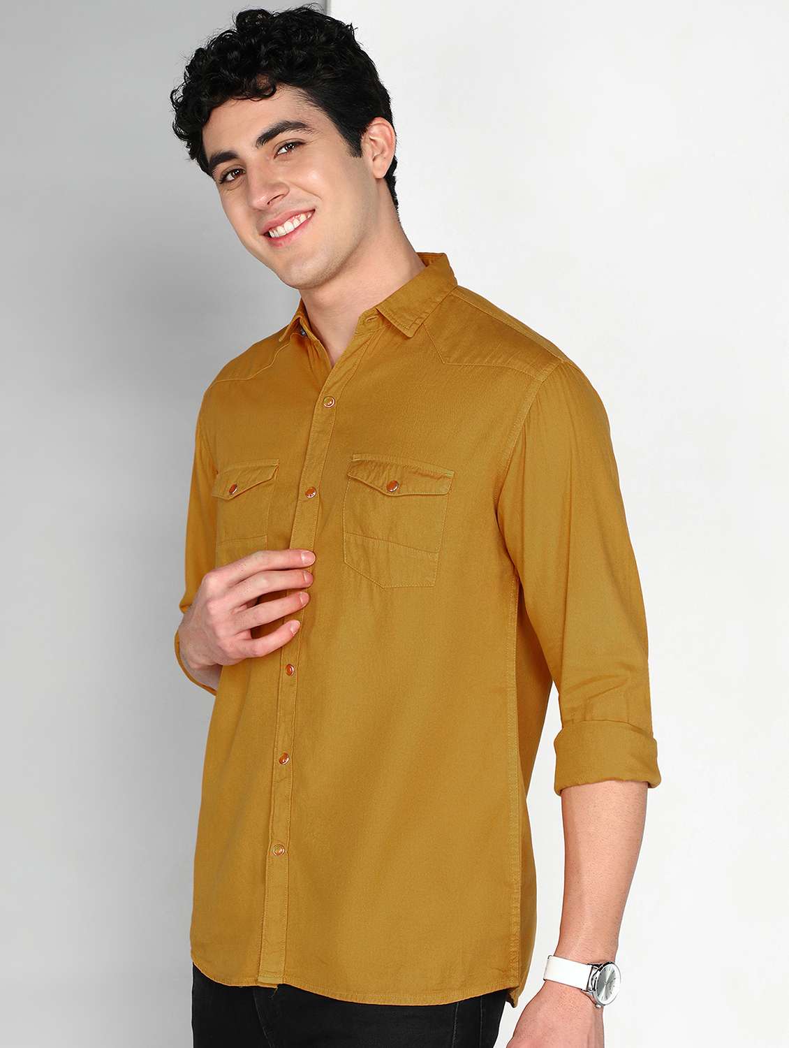 men mustard twill shacket - 22461094 -  Standard Image - 2
