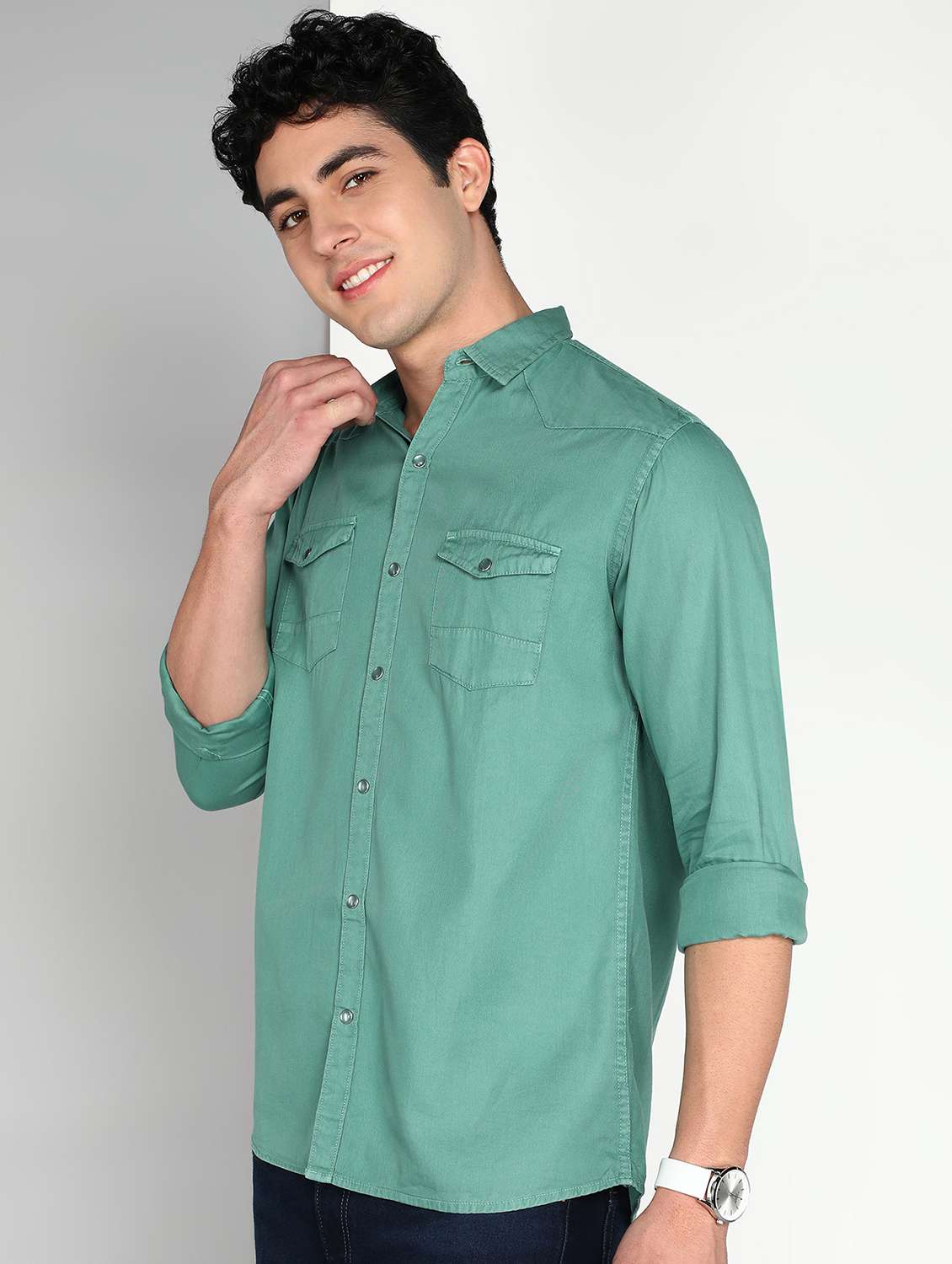 men sea green twill shirt  - 22461099 -  Standard Image - 2