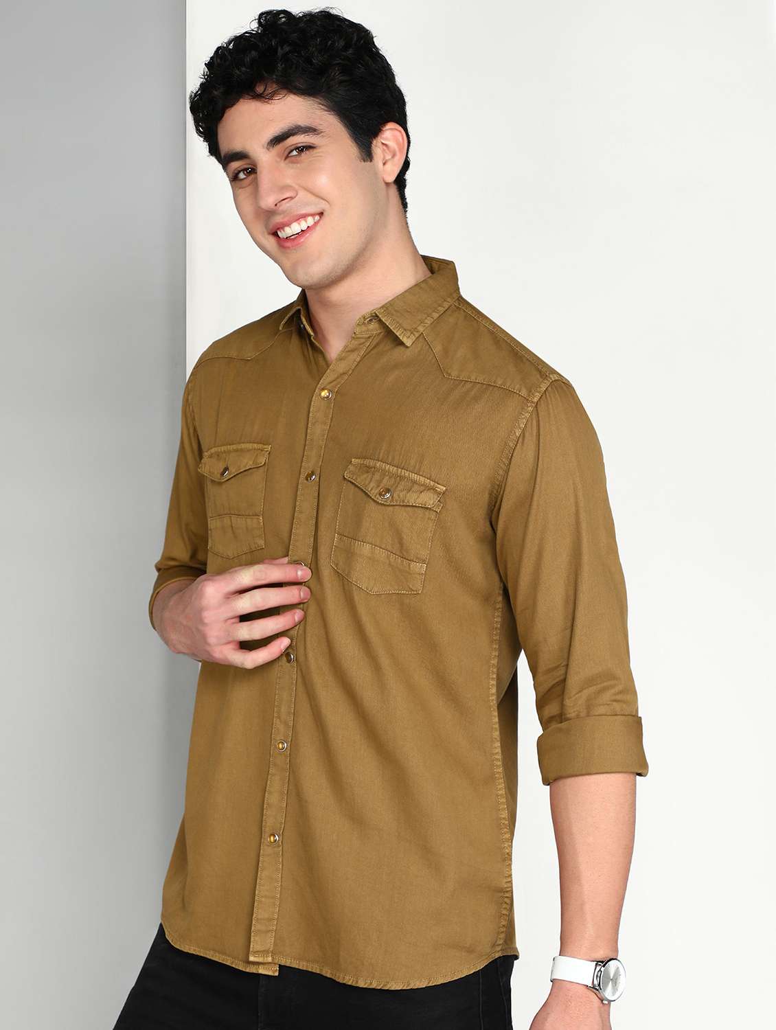 men brown twill shacket - 22461104 -  Standard Image - 2