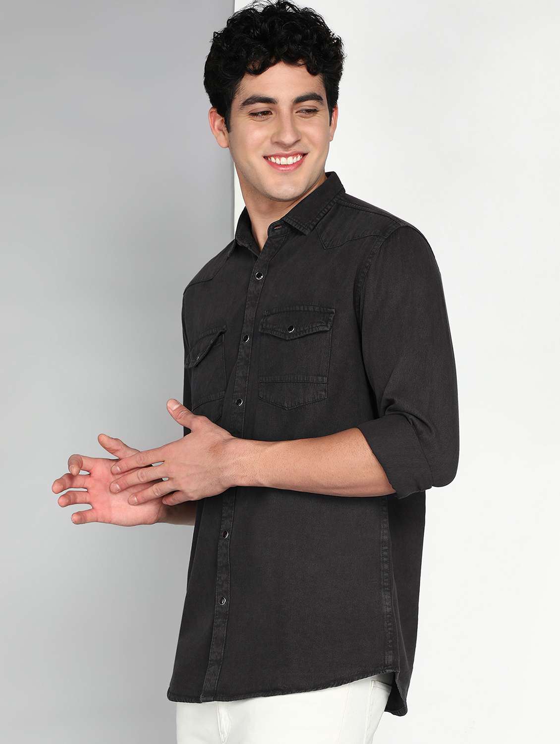 men grey twill shacket - 22461105 -  Standard Image - 2