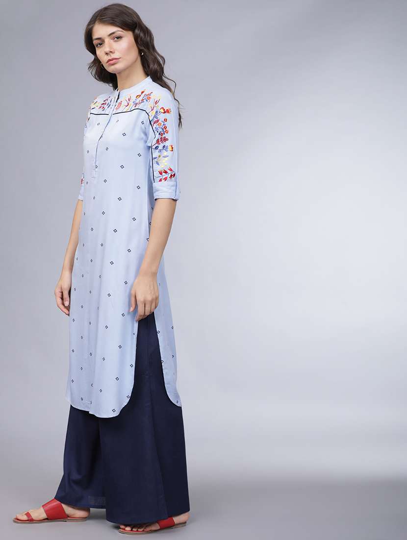 women printed three quarter sleeve straight kurta - 22462167 -  Standard Image - 2