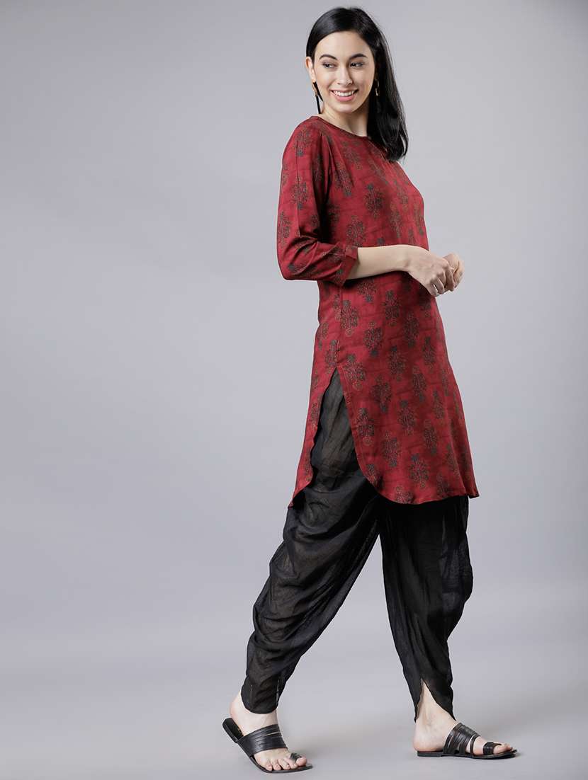 women printed three quarter sleeve straight kurta - 22462172 -  Standard Image - 2
