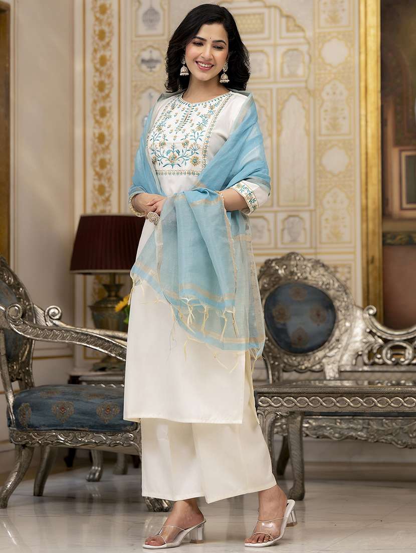 women cream kurta palazzo set set - 22462186 -  Standard Image - 2