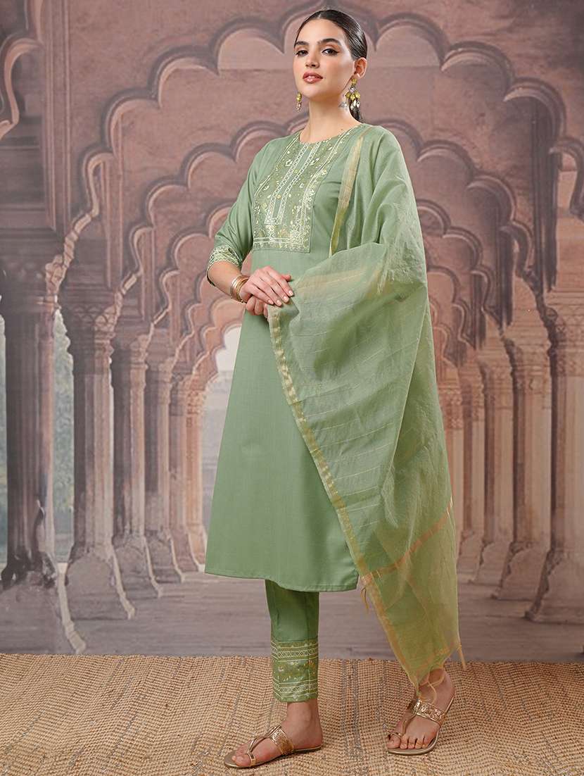 women printed green kurta pant set - 22462191 -  Standard Image - 2