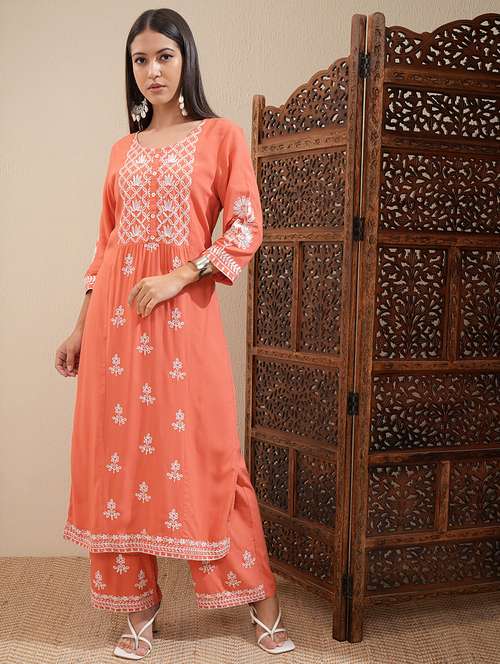 Women Orange Kurta Palazzo Set Set