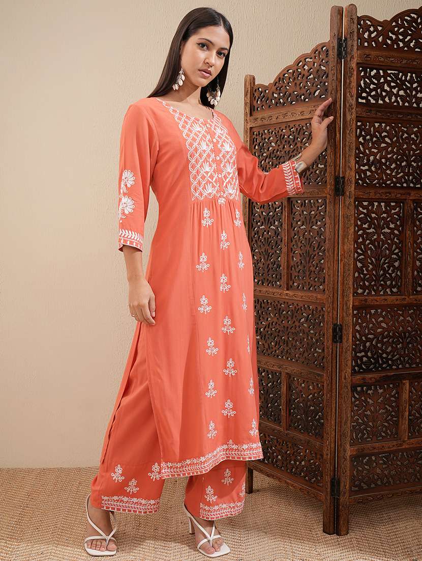 women orange kurta palazzo set set - 22462196 -  Standard Image - 2