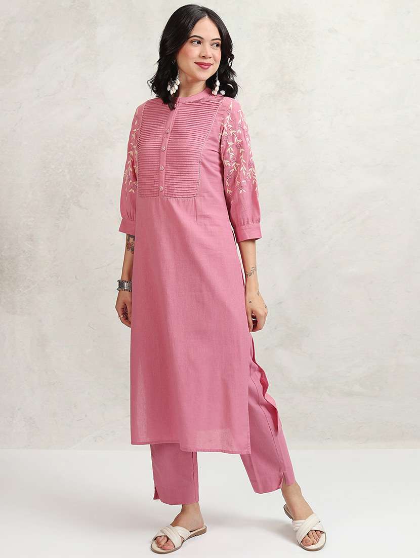 women self design pink kurta pant set - 22462197 -  Standard Image - 2
